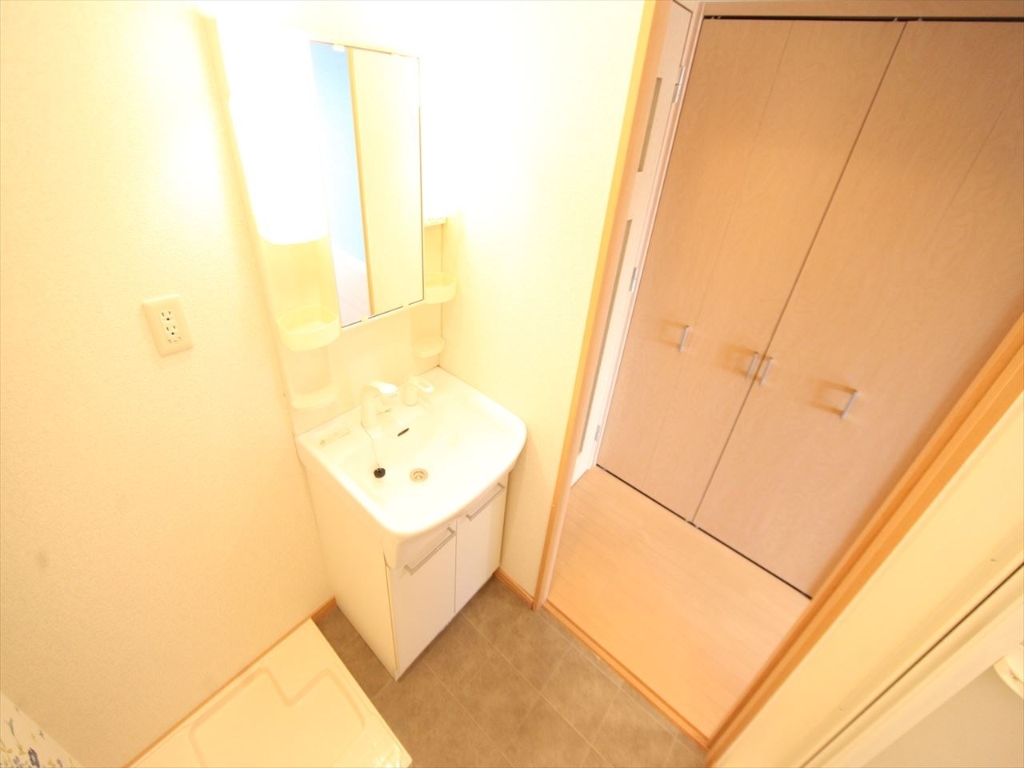 洗面設備　脱衣所　独立洗面台（シャンプードレッサー付）収納スペース有