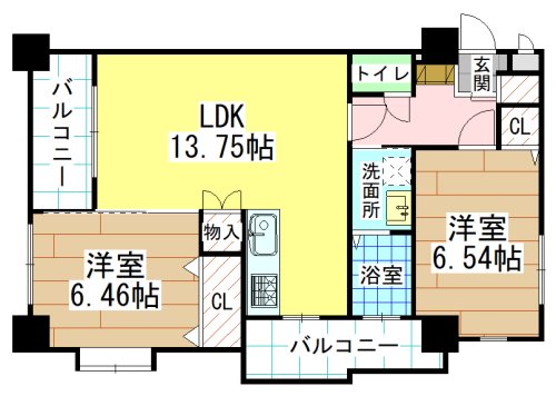 北九州市小倉北区熊本のマンションの間取り