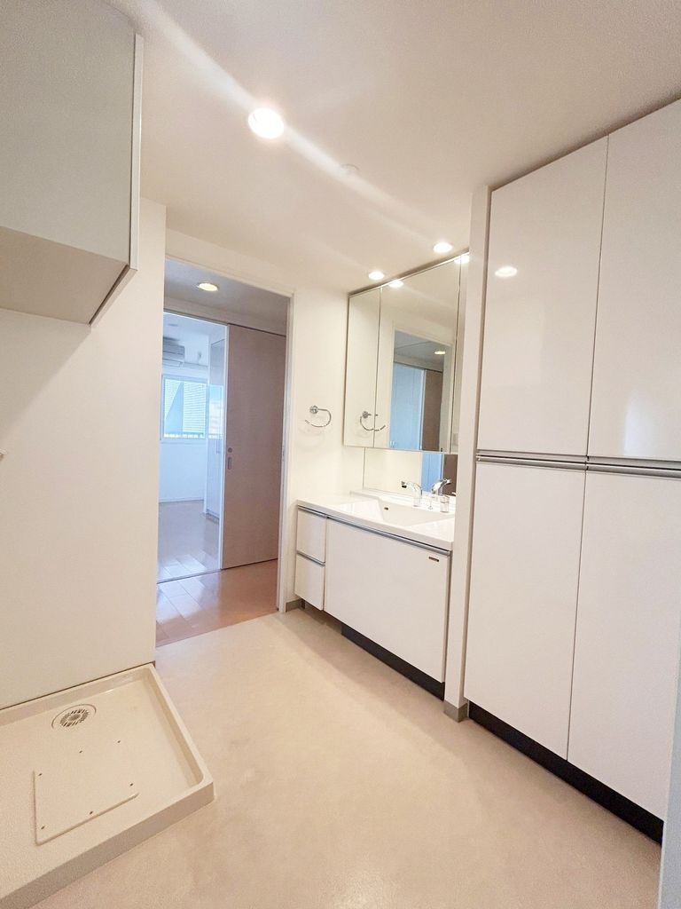 洗面設備　洗面室内、リネン庫・洗濯置場