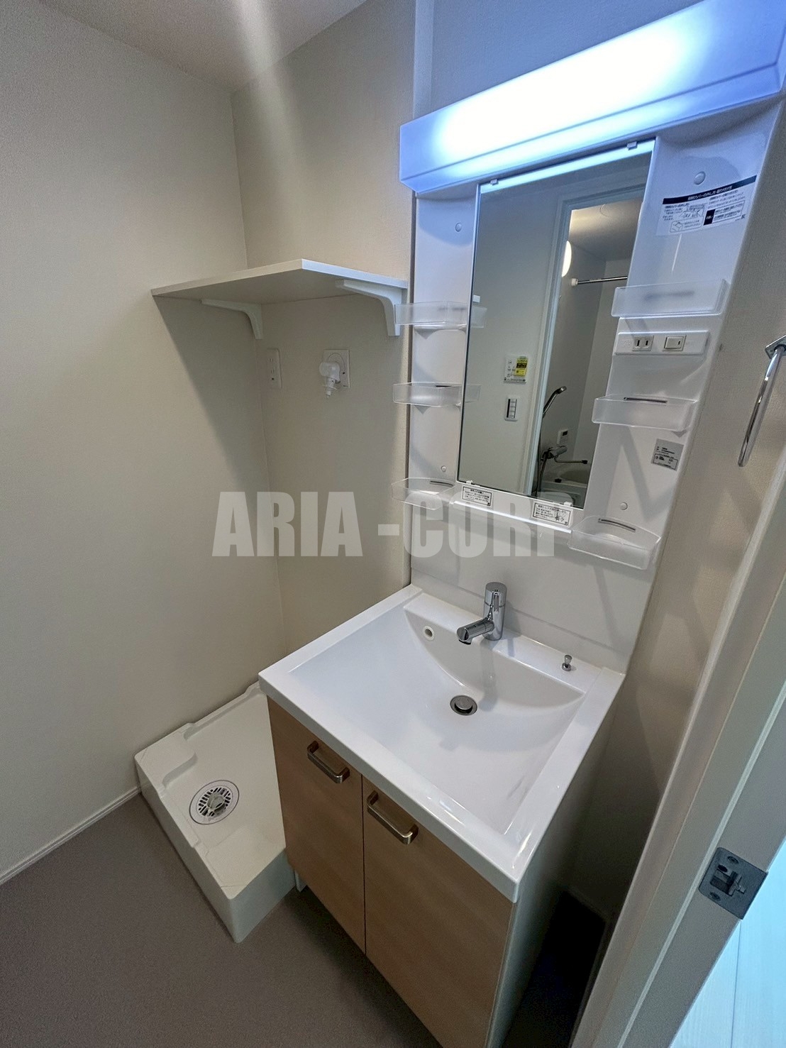 洗面設備　独立洗面台、シャワーヘッドタイプで洗髪や手入れに◎です