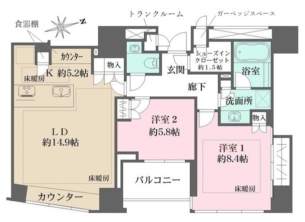 東京メトロ有楽町線 市ケ谷駅 徒歩8分 17階建 築3年の間取り写真