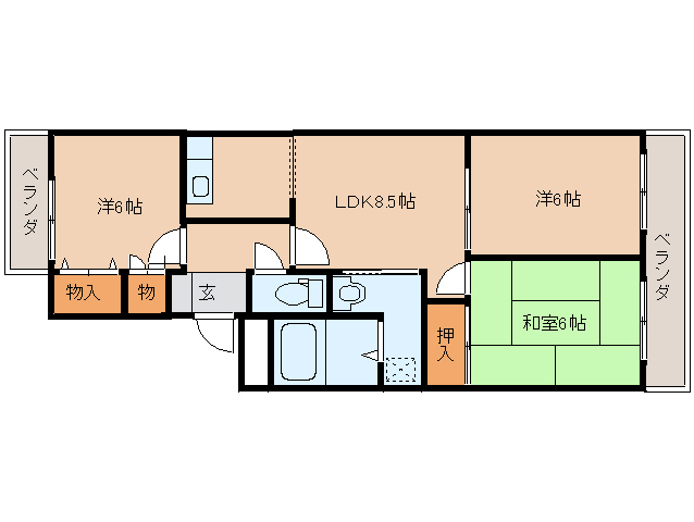 橿原市東坊城町のマンションの間取り