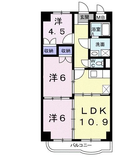 仙台市宮城野区福室のマンションの間取り