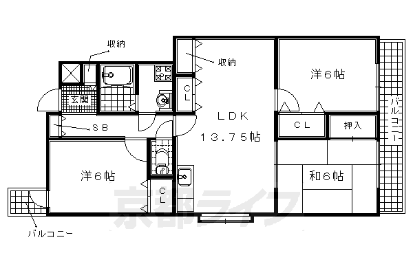 京田辺市田辺中央のマンションの間取り