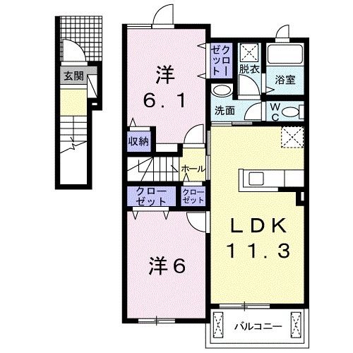 【橋本市高野口町名古曽のアパートの間取り】