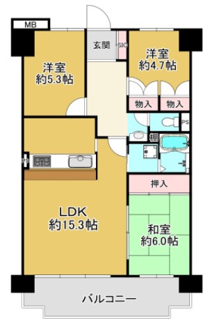 神戸市北区北五葉のマンションの間取り