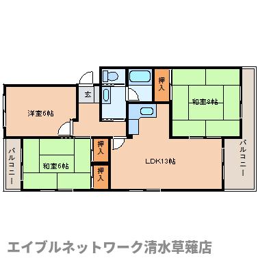 静岡市清水区草薙のマンションの間取り