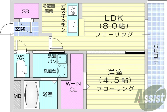 仙台市青葉区八幡のマンションの間取り