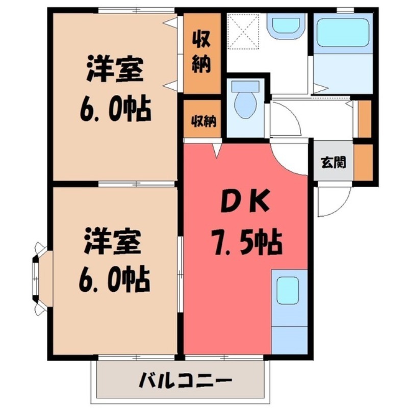 真岡市下大沼のアパートの間取り