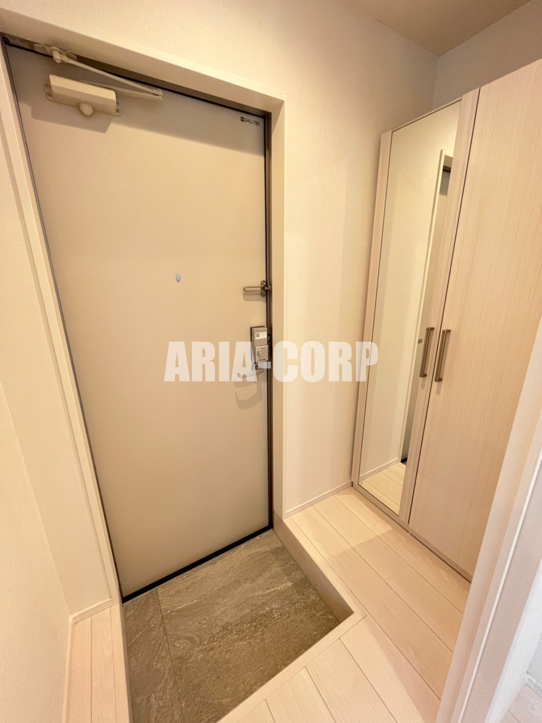 玄関　姿見付き大容量シューズボックスあり♪