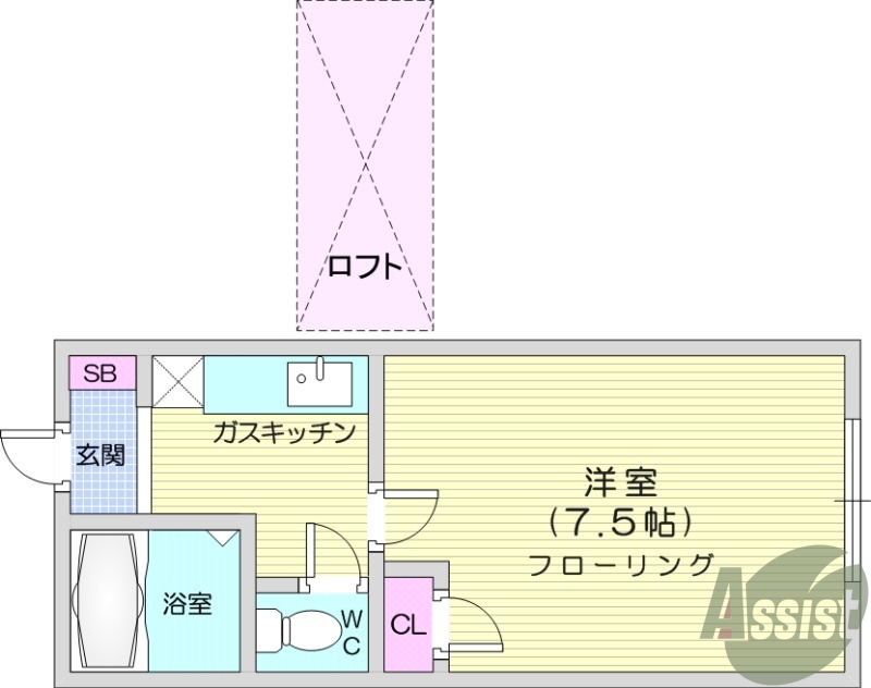 仙台市青葉区鷺ケ森のアパートの間取り