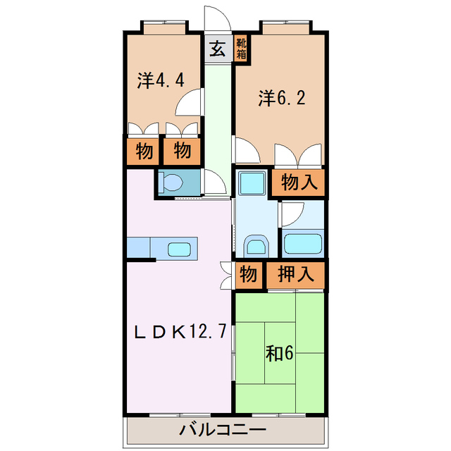 富士宮市万野原新田のマンションの間取り