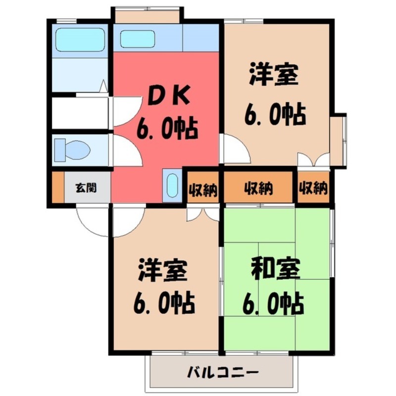 塩谷郡高根沢町光陽台のアパートの間取り