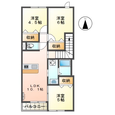 北九州市八幡西区下畑町のアパートの間取り