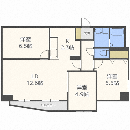 札幌市西区発寒六条のマンションの間取り