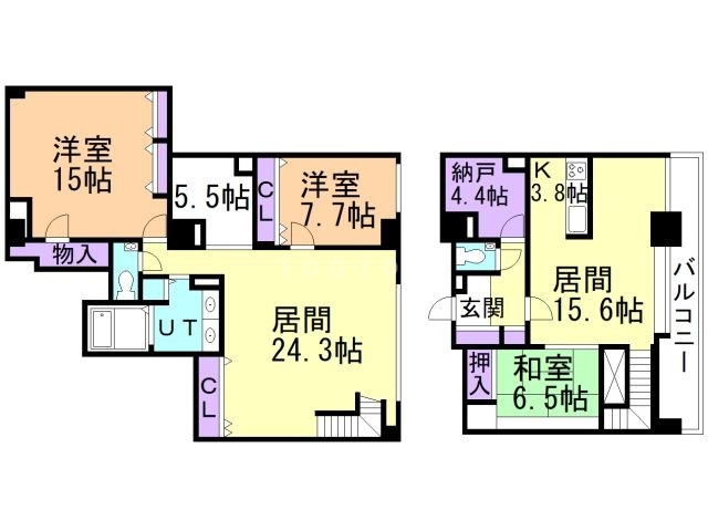 旭川市宮下通のマンションの間取り