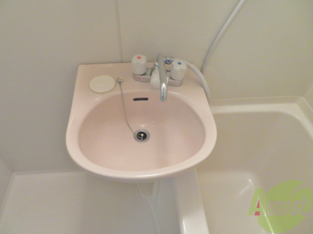 洗面設備　お風呂に入りながらここも掃除できちゃいますね。