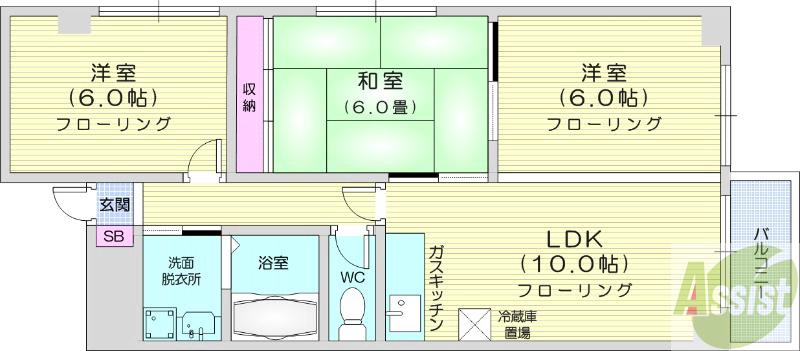 地下鉄南北線 麻生駅 徒歩5分 11階建 築47年の間取り写真