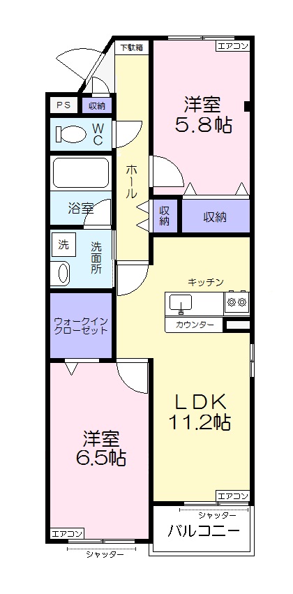 豊橋市西幸町のアパートの間取り