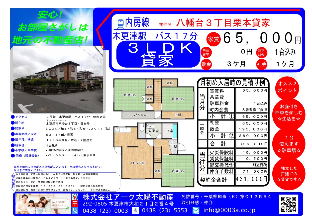 八幡台3丁目貸家の居間写真