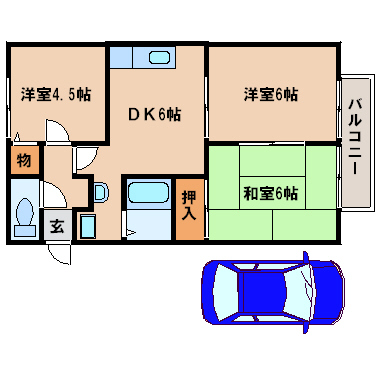 神戸市西区中野のアパートの間取り