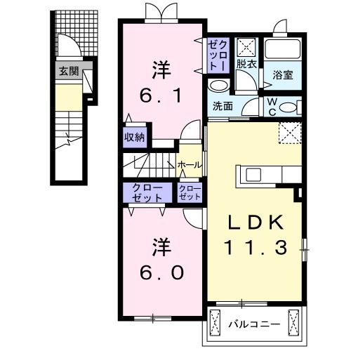 仙台市泉区松森のアパートの間取り