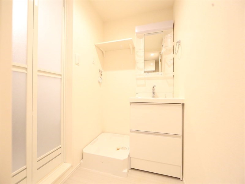 洗面設備　脱衣所　独立洗面台（シャンプードレッサー付）収納スペース有