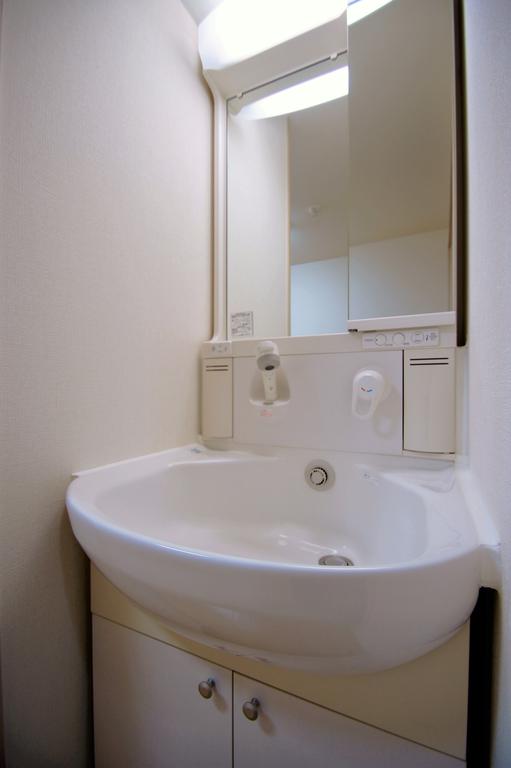 洗面設備　シャワー付き洗面化粧台があり、身支度を整える際に便利です。
