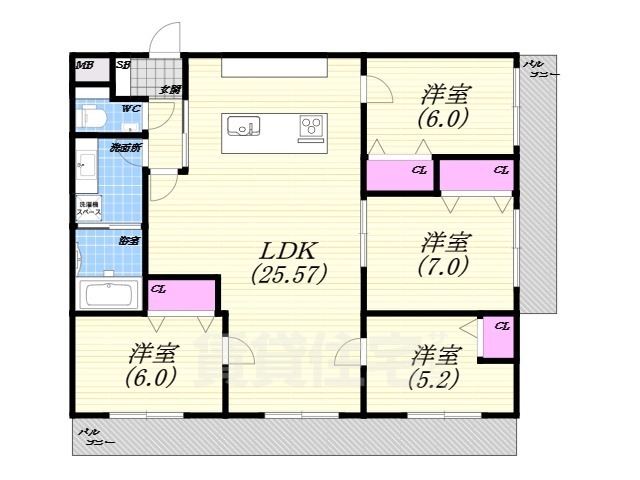 西宮市苦楽園三番町のマンションの間取り