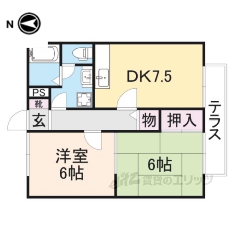 生駒市西松ケ丘のアパートの間取り