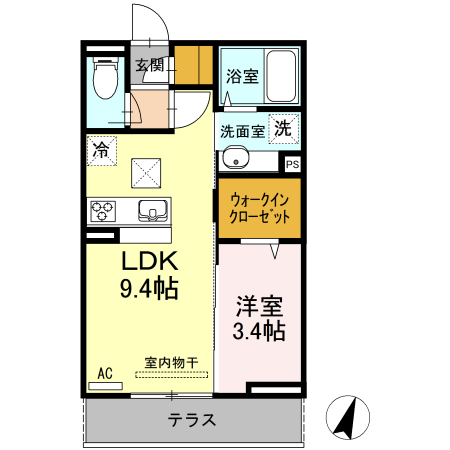 山形市みはらしの丘のアパートの間取り