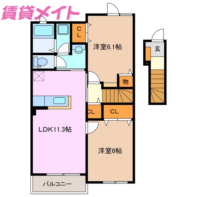 鈴鹿市算所のアパートの間取り