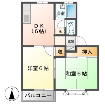 岐阜市大洞桐が丘のアパートの間取り