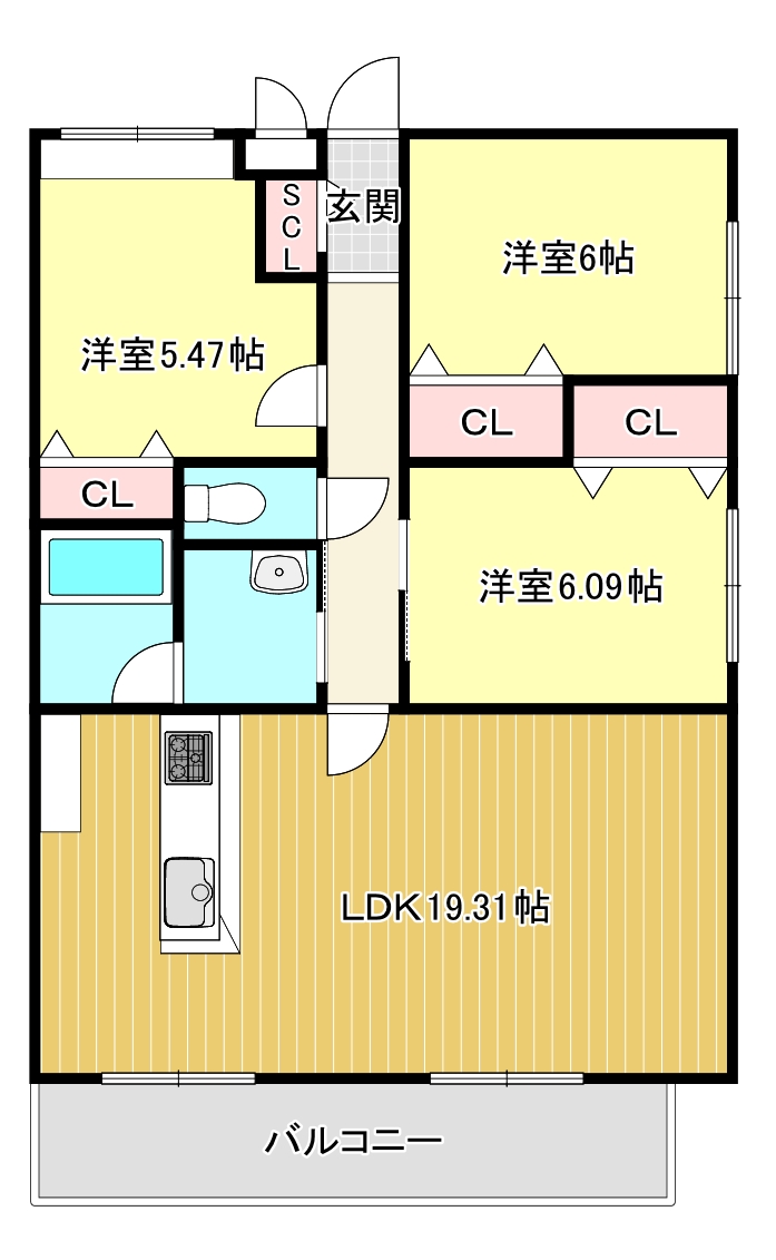 箕面市新稲のマンションの間取り