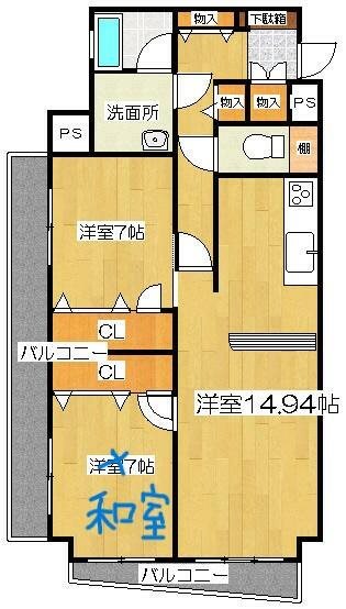 【福岡市中央区渡辺通のマンションの間取り】