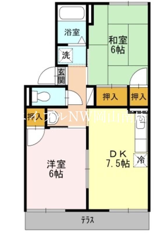 岡山市南区当新田のアパートの間取り