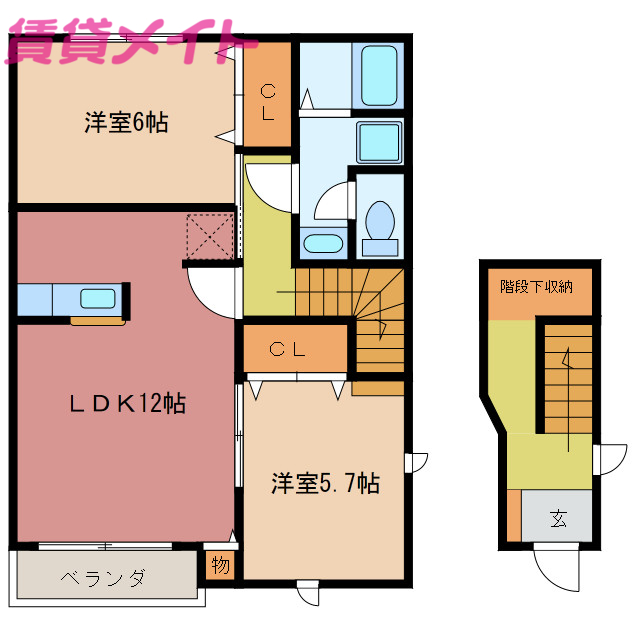 度会郡玉城町下田辺のアパートの間取り