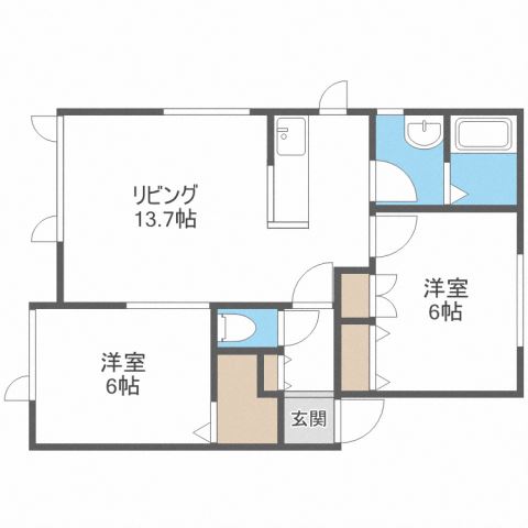 札幌市北区新琴似二条のアパートの間取り