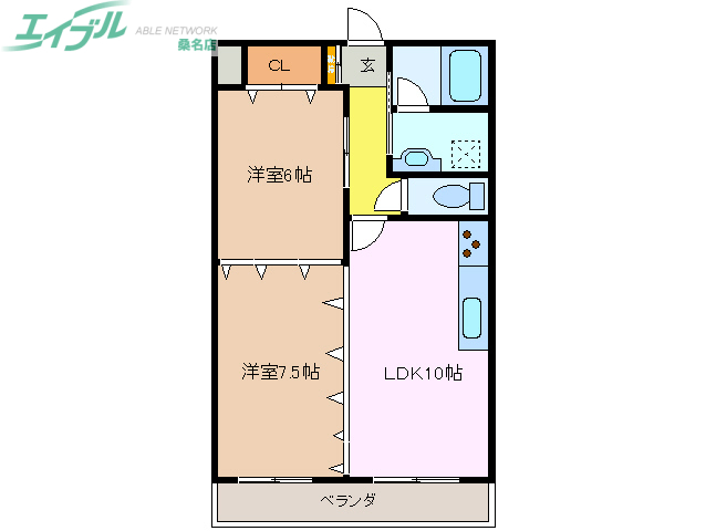 桑名市大字東方のマンションの間取り