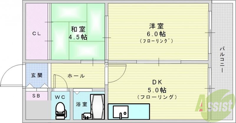 大阪市福島区大開のマンションの間取り