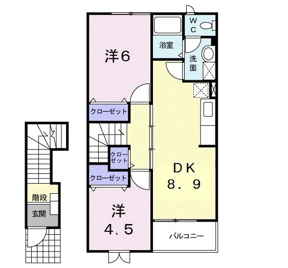 宇部市大字東須恵のアパートの間取り