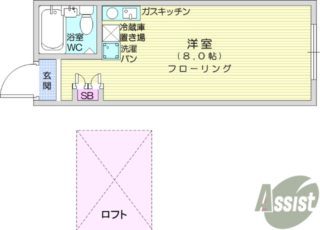 仙台市青葉区双葉ケ丘のアパートの間取り