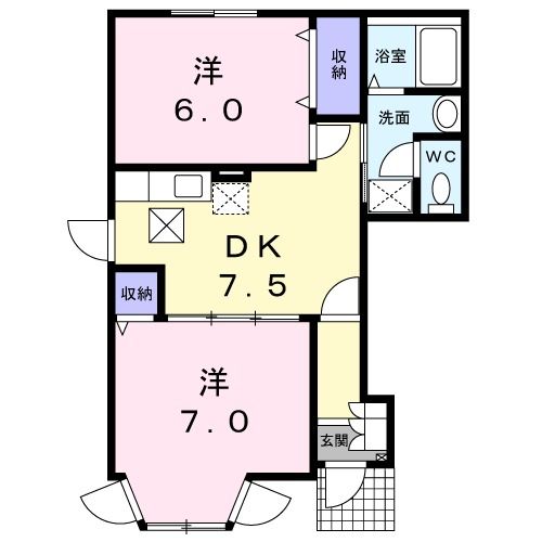 熊本市西区城山大塘のアパートの間取り