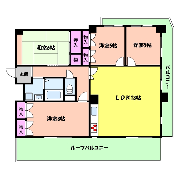 神戸市灘区五毛通のマンションの間取り