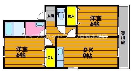 倉敷市福田町古新田のアパートの間取り