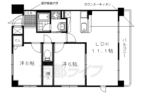 京都市右京区嵯峨苅分町のマンションの間取り