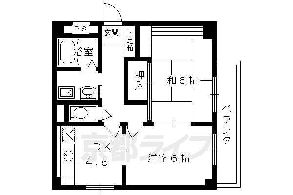 京都市南区上鳥羽北塔ノ本町のマンションの間取り