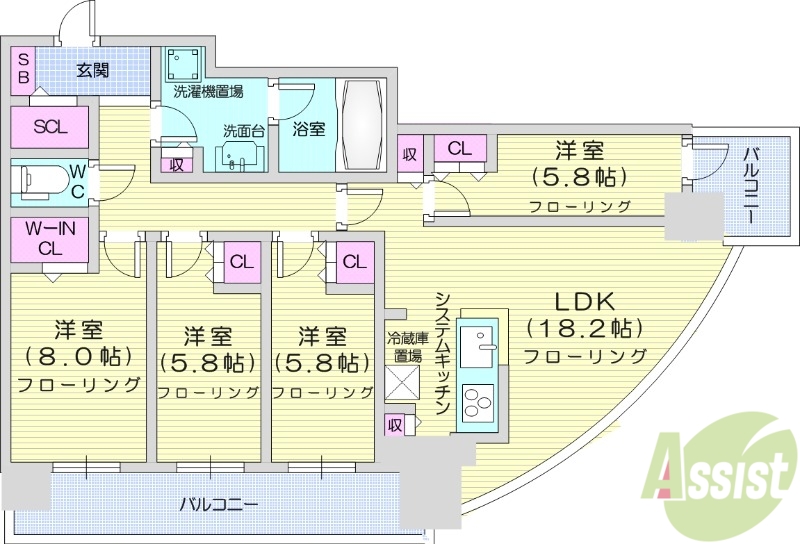 札幌市北区北八条西のマンションの間取り