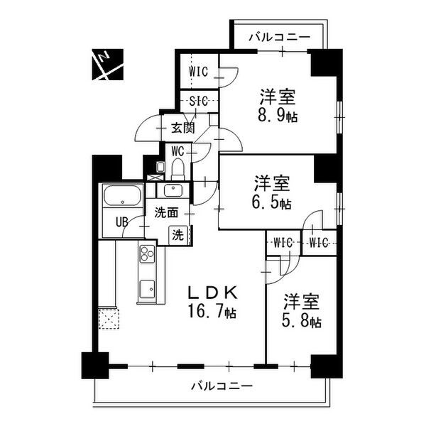 名古屋市千種区東山通のマンションの間取り