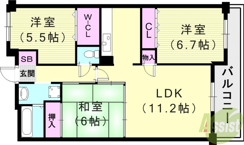 神戸市北区山田町小部のマンションの間取り